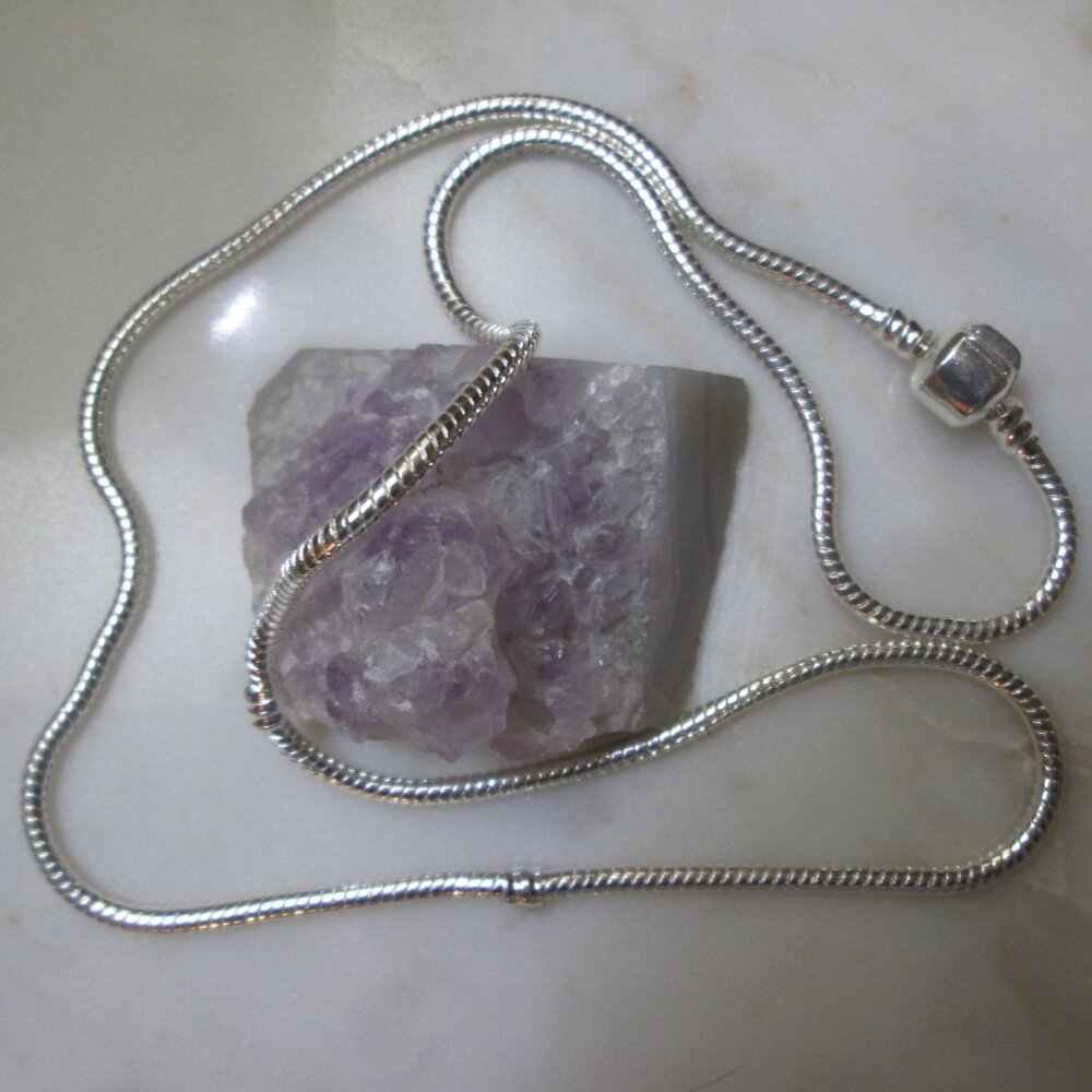 Long Sterling Silver Barrel Clasp Snake Chain Necklace for European Charms, 61cm